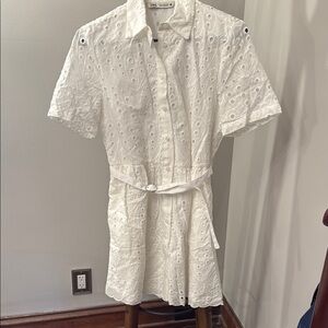 Zara White Buttoned Tie Front Mini Dress